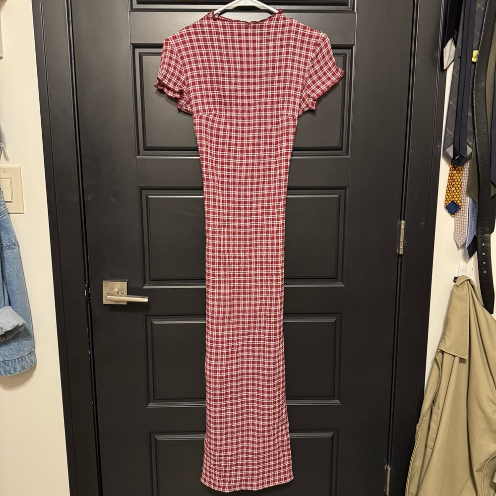 AFENDS ELODIE - SEERSUCKER MIDI DRESS - Burgundy XS NWT - Picture 2 of 6